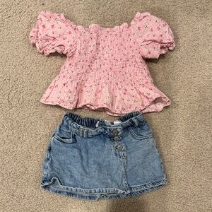 Zara Pink Floral Top and Denim Skort Set